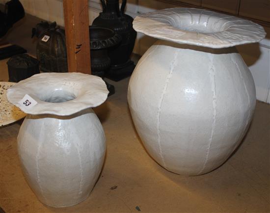 2 modern art pottery vases